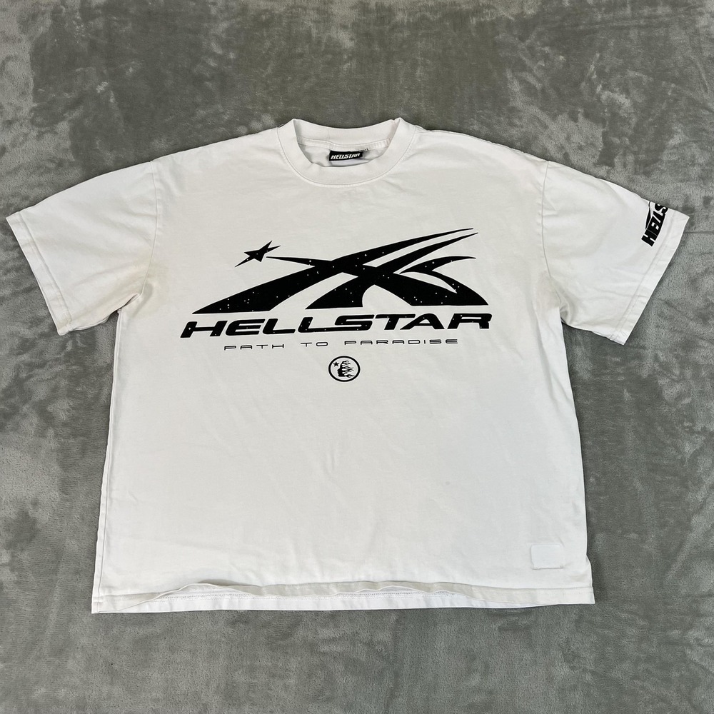 Hellstar Shirt Mens XL White Path To Paradise Flame Profile Graphic Tee